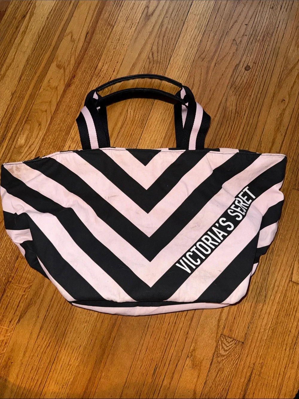 Victoria's Secret Pink and Black Chevron Logo Tote